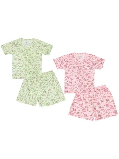 bodycare kids pink & green printed top set (pack of 2)