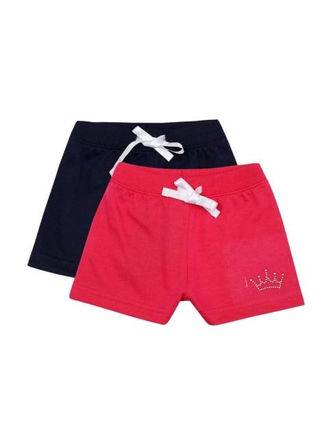 bodycare kids pink & navy cotton regular fit shorts (pack of 2)