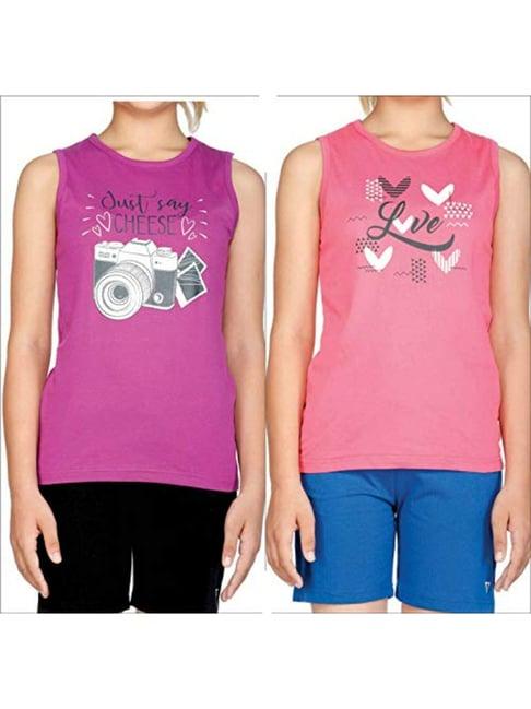 bodycare kids pink & purple printed t-shirt (pack of 2)