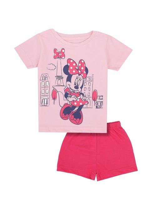 bodycare kids pink minnie & friends printed t-shirt with shorts