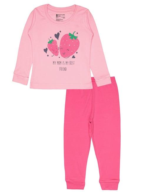 bodycare kids pink printed full sleeves t-shirt with trackpants