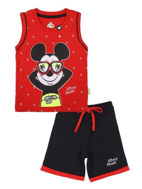 bodycare kids red & black mickey & friends printed t-shirt with shorts