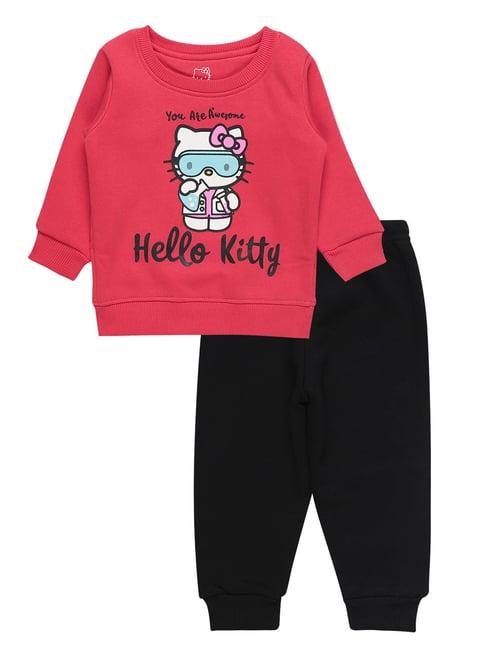 bodycare kids red & black printed full sleeves t-shirt with pants