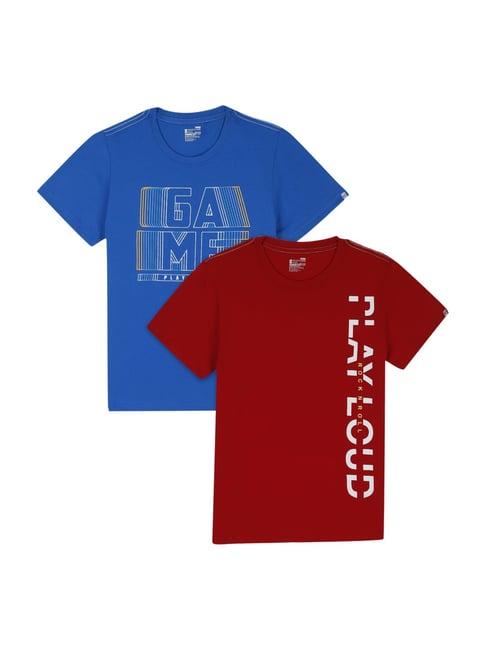 bodycare kids red & royal blue cotton printed t-shirts - pack of 2 (antiviral collection)