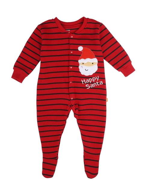 bodycare kids red cotton striped full sleeves romper