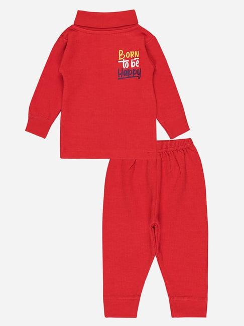 bodycare kids red printed full sleeves thermal t-shirt with pants