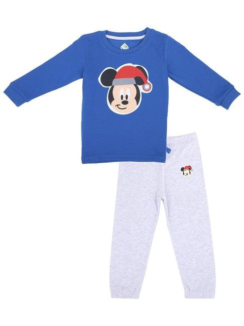 bodycare kids royal blue & grey mickey & friends printed full sleeves t-shirt with pants