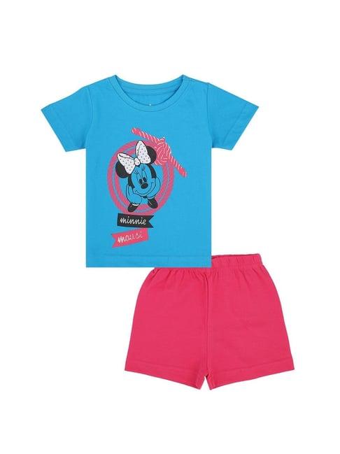 bodycare kids royal blue & pink minnie & friends printed t-shirt with shorts