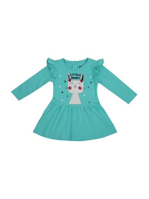 bodycare kids teal blue & white embroidered full sleeves dress