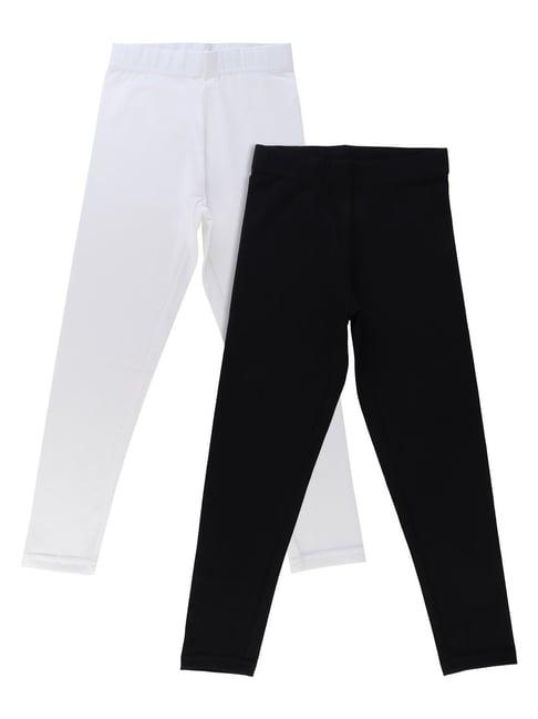 bodycare kids white & black solid leggings (pack of 2)