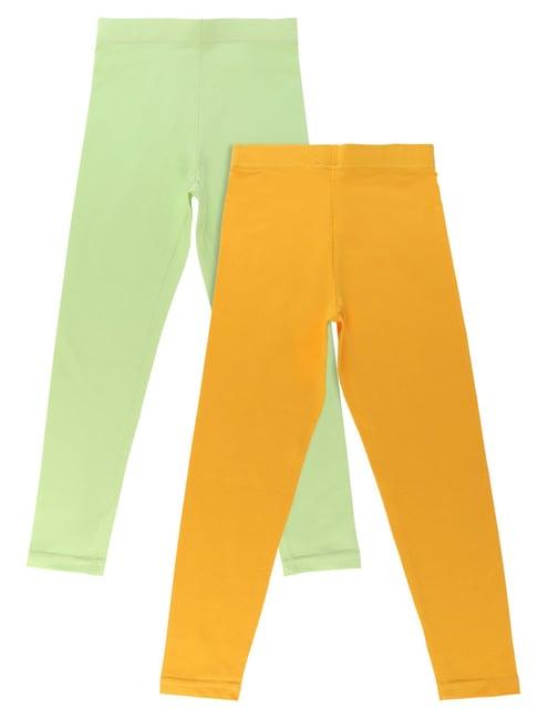 bodycare kids yellow & light green solid leggings (pack of 2)