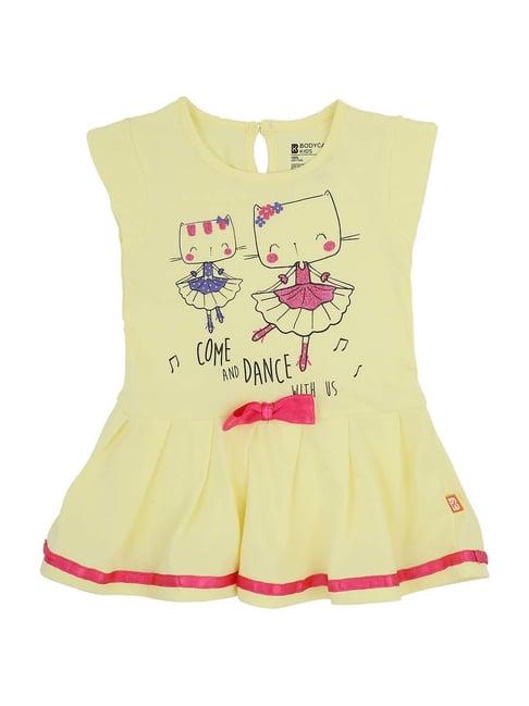 bodycare kids yellow cotton printed casual dresses