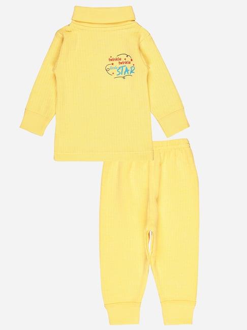 bodycare kids yellow printed full sleeves thermal t-shirt with pants