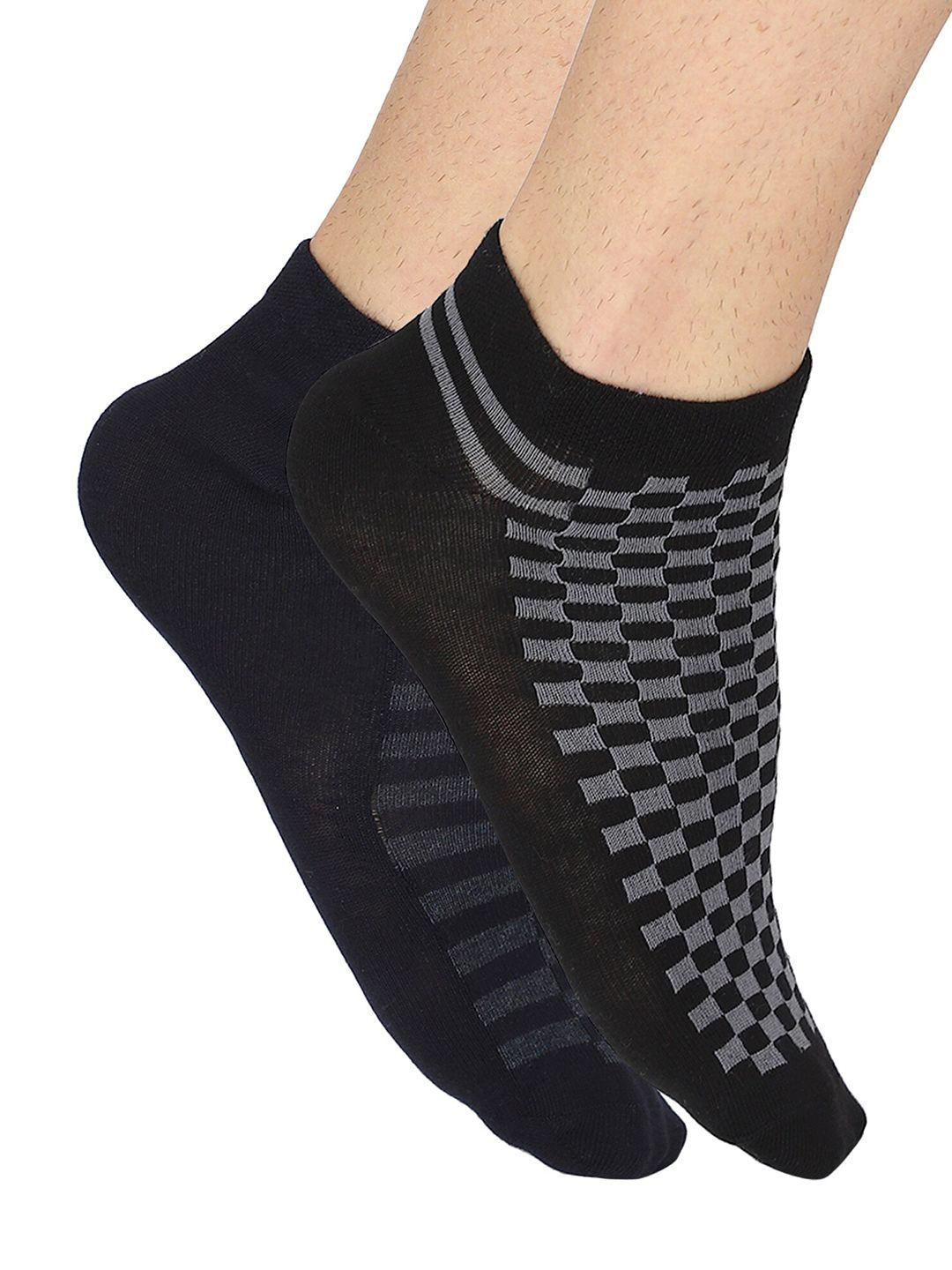 bodycare men navy blue & black pack of 2 ankle length socks