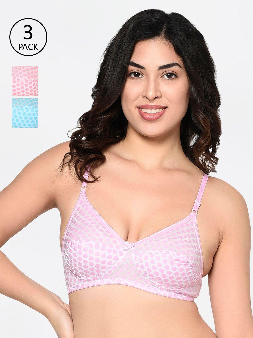 bodycare pack of 3 printed non-wired non padded everyday bra