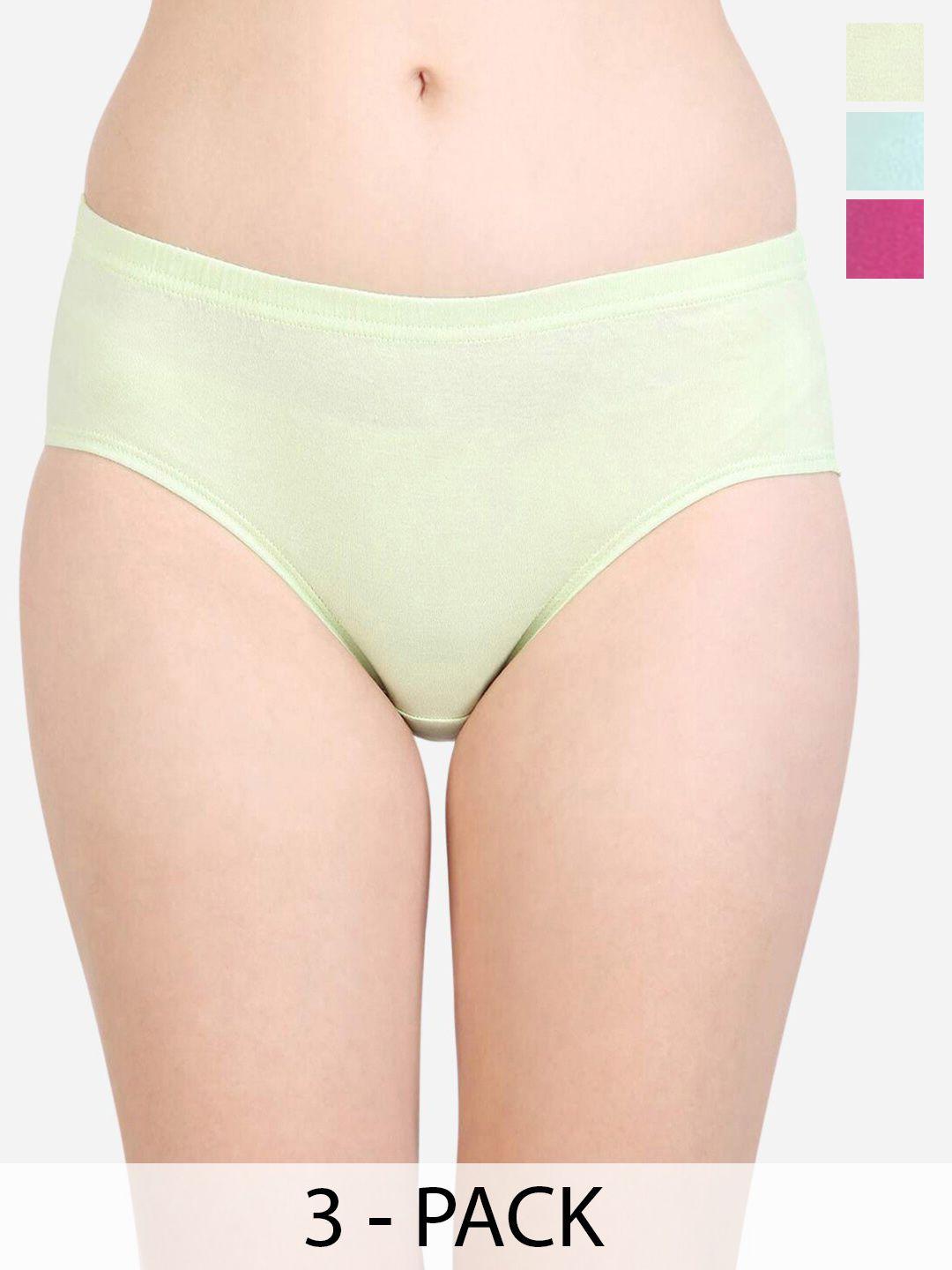 bodycare women pack of 3 assorted mid-rise anti bacterial pure cotton hipster briefs