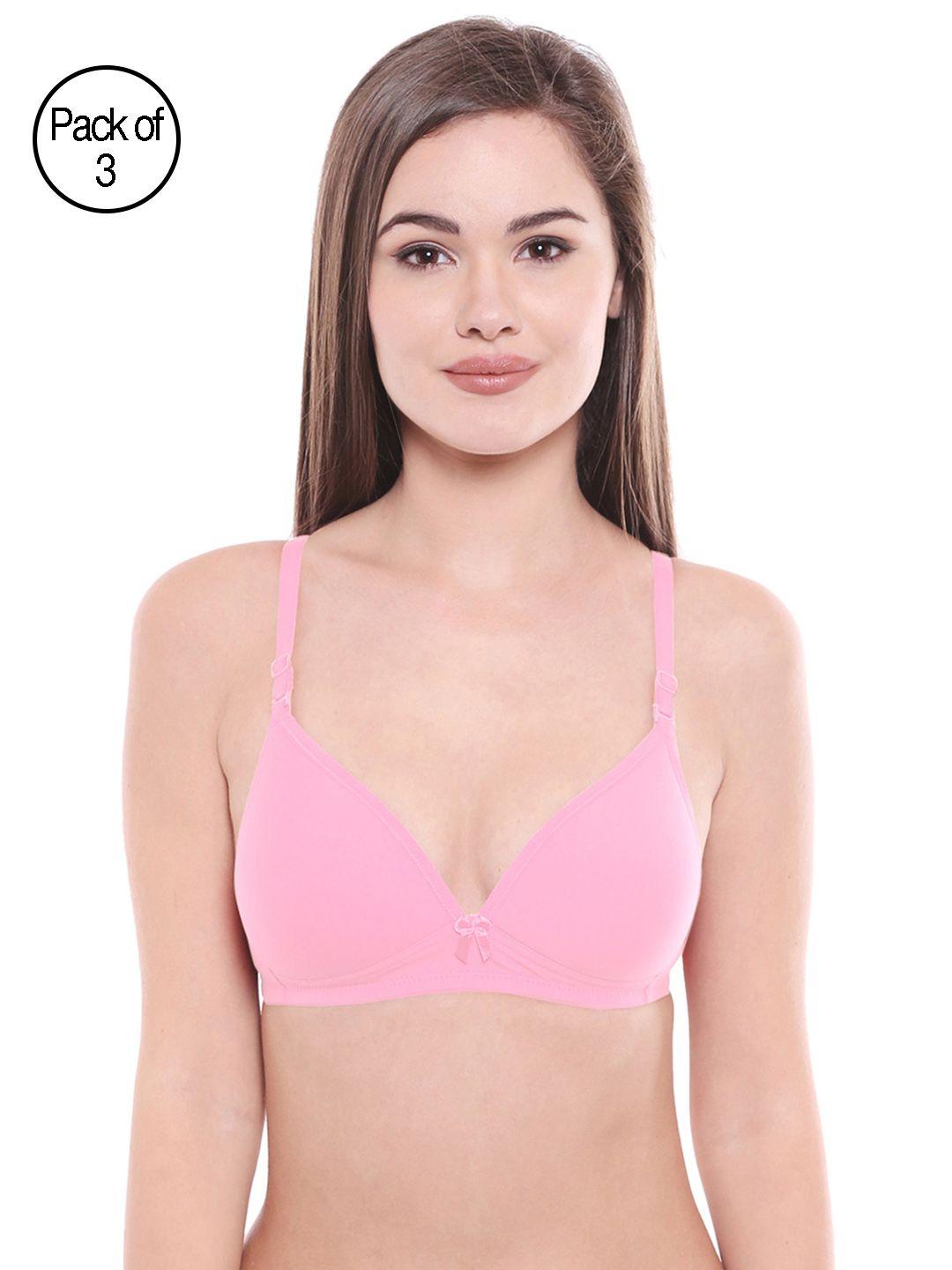 bodycare women pack of 3 pink solid t-shirt bra 6552pink