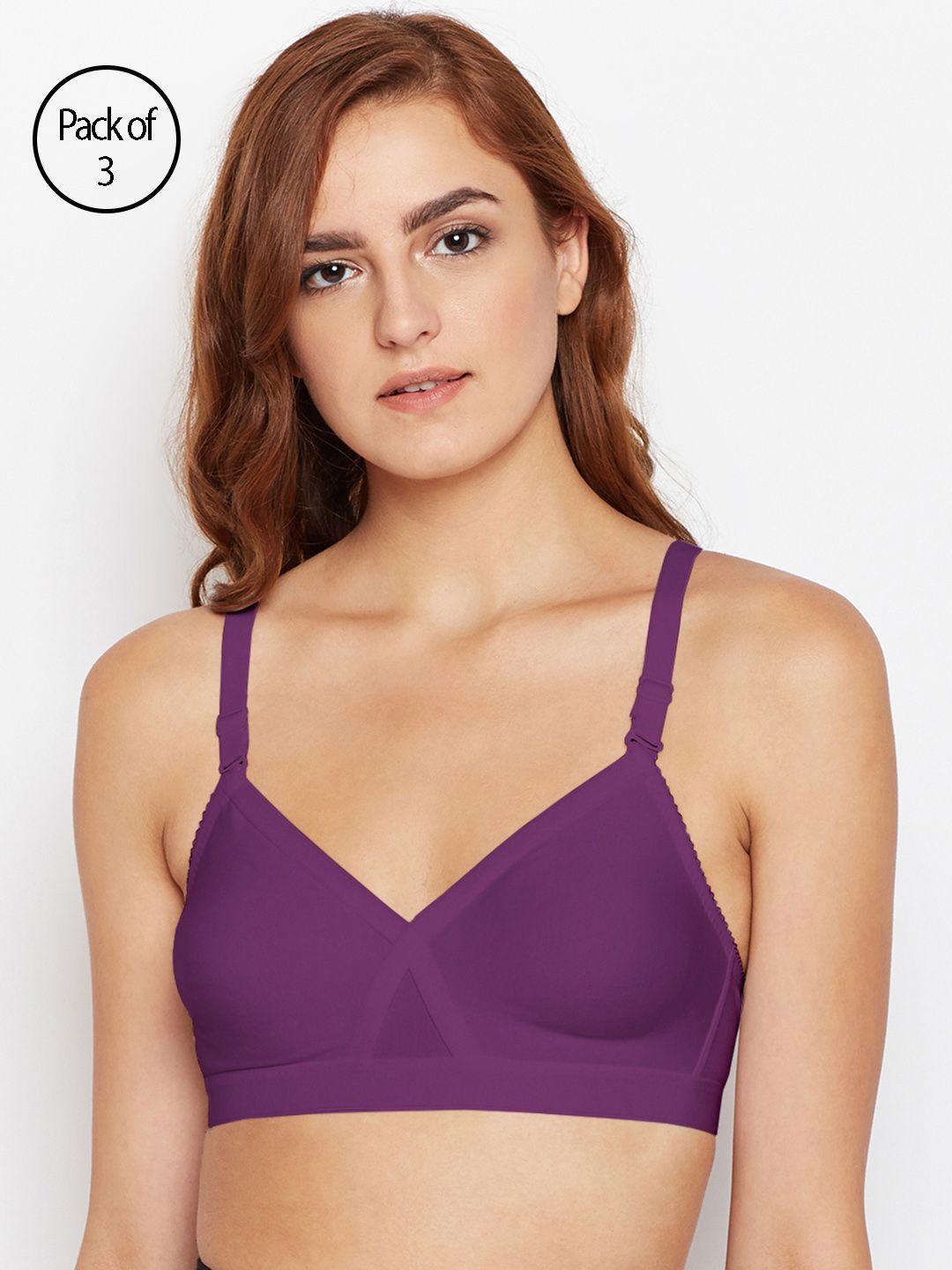 bodycare women pack of 3 purple solid t-shirt bra 5589wi