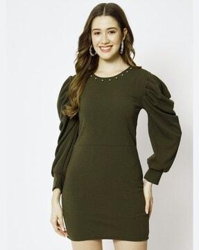 bodycon dress with puff sleeves