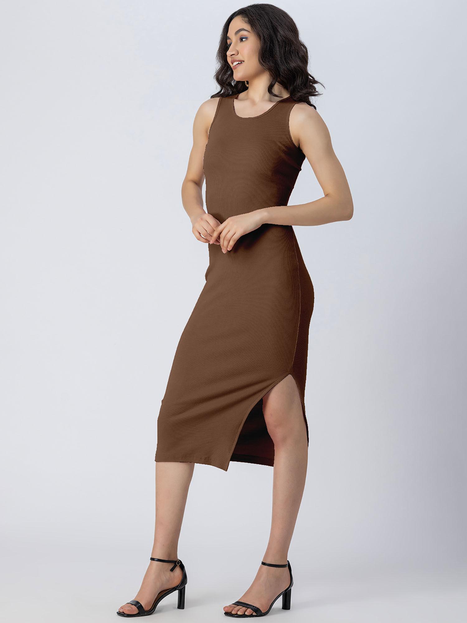 bodycon knit brown dress for women