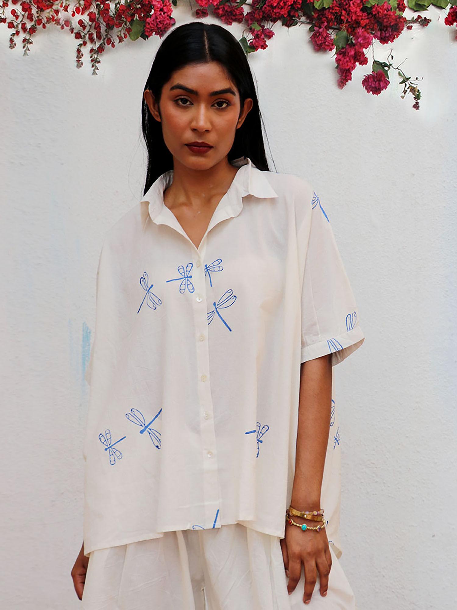 bogainvillea litha block printed cotton shirt