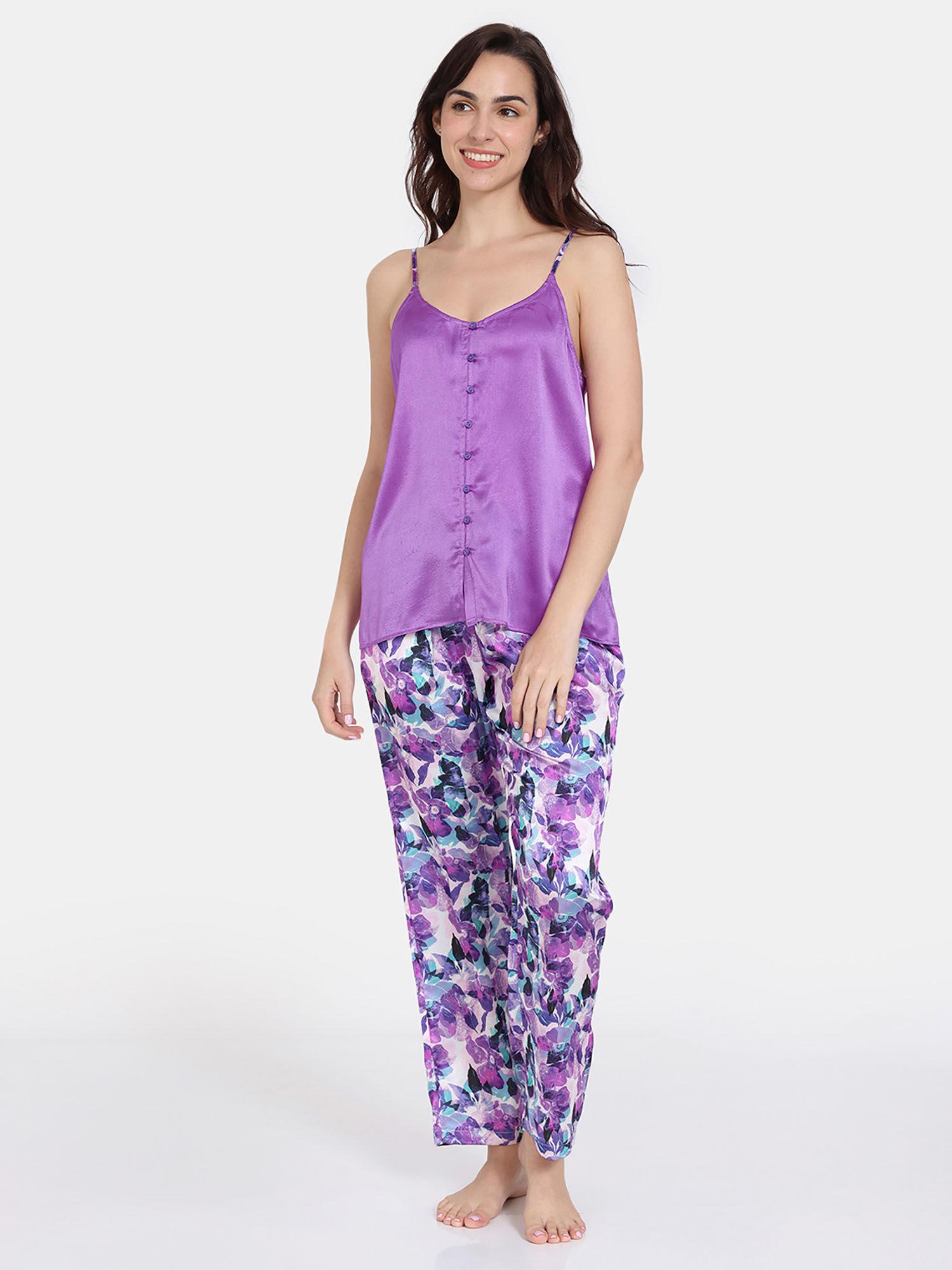 bohemian blooms woven pyjama set - purple magic