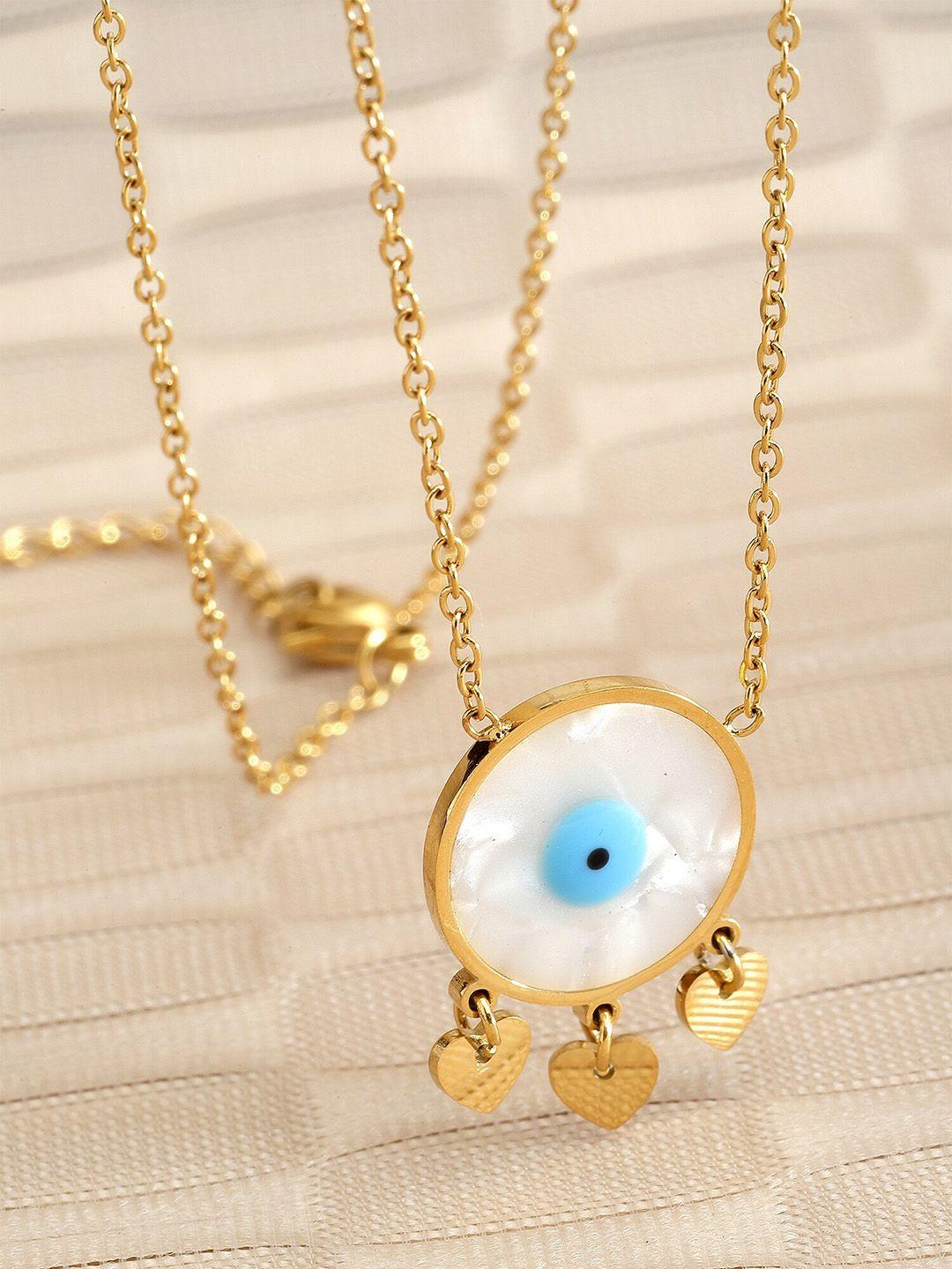 bohey by karatcart gold-plated circular shaped evil eye protection alloy pendant with chain