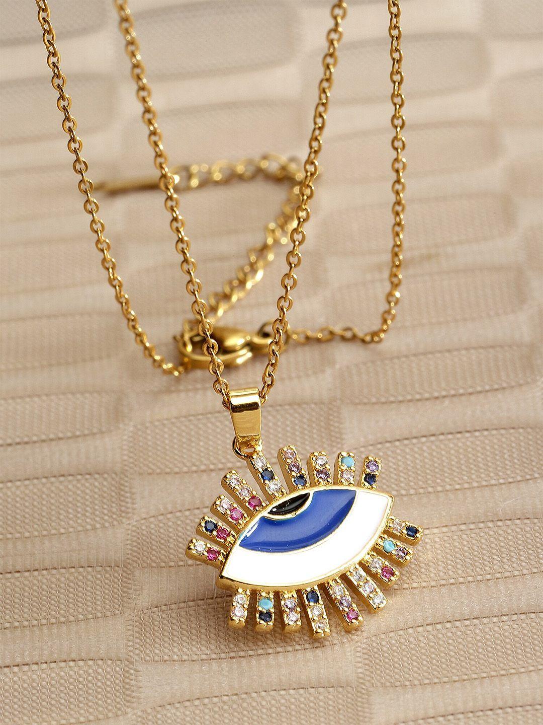 bohey by karatcart gold-plated cz-studded evil eye protection alloy pendant with chain