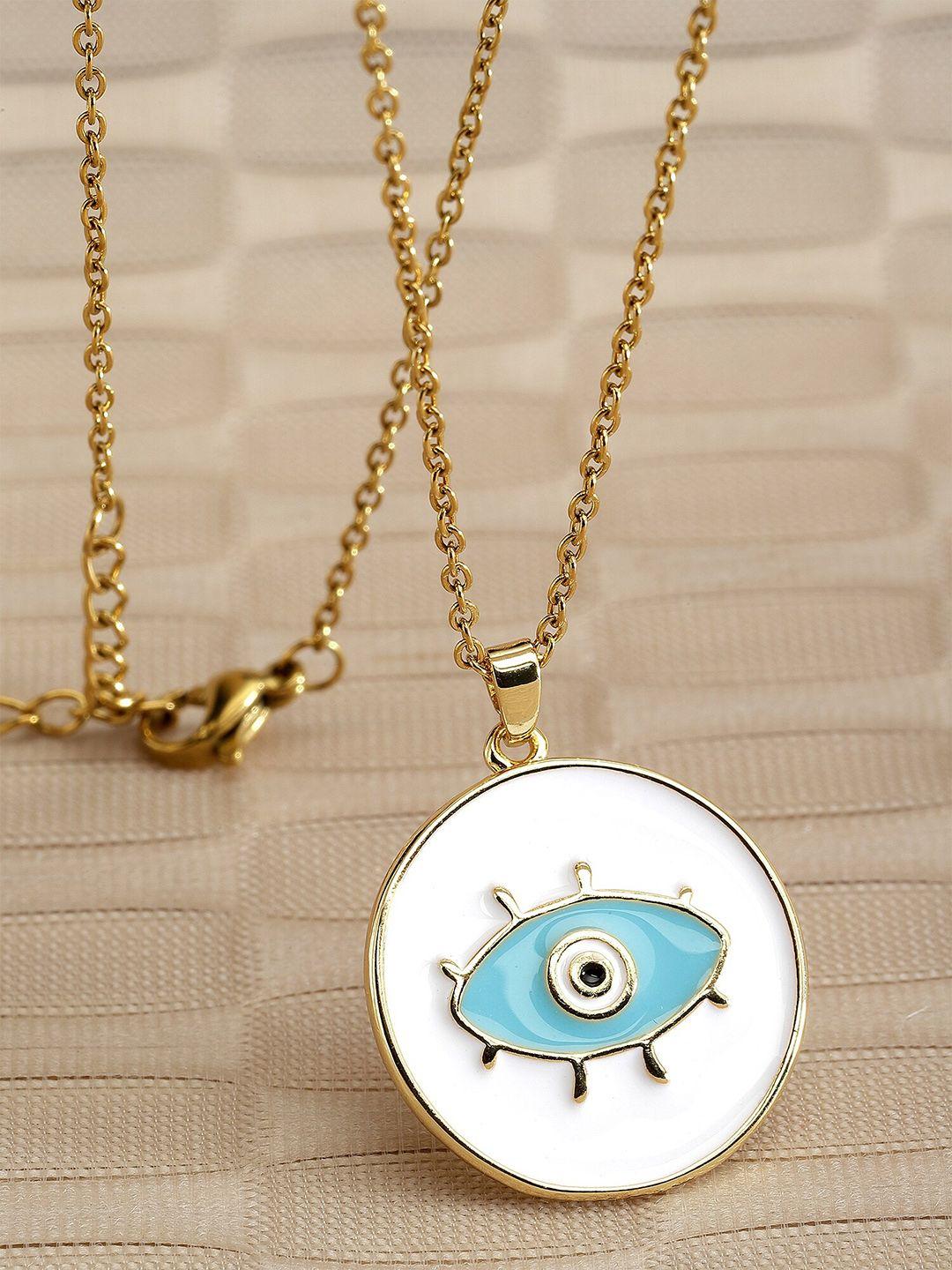 bohey by karatcart gold plated round evil eye protection alloy pendant with chain