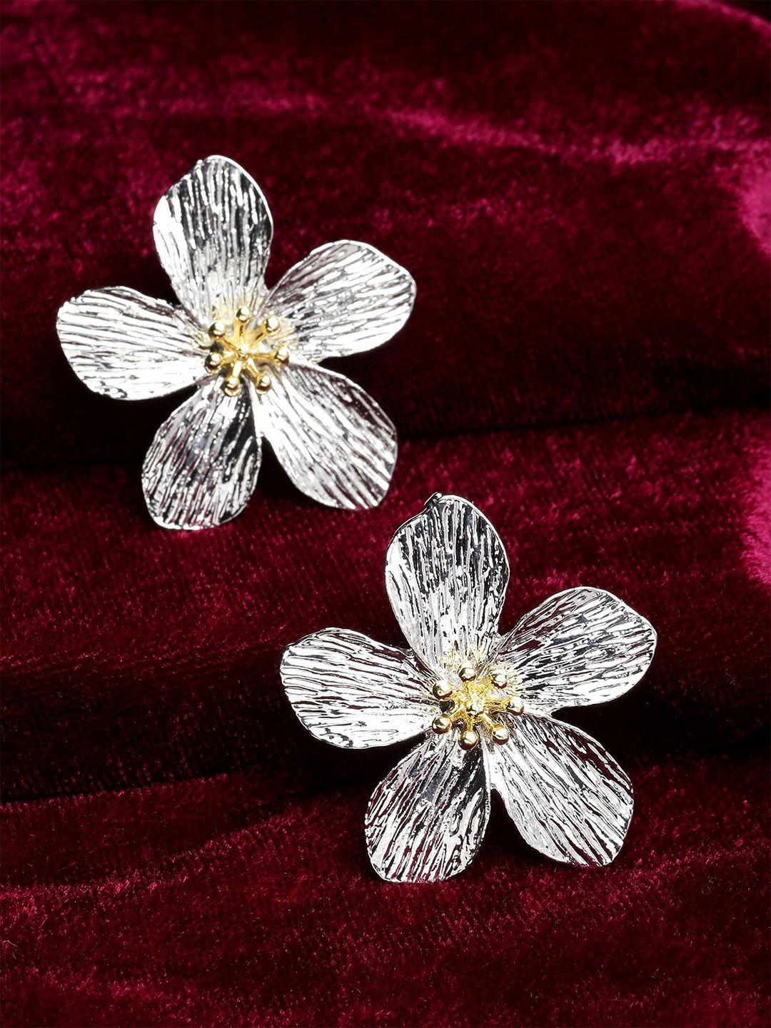 bohey by karatcart silver-plated floral shape studs earrings