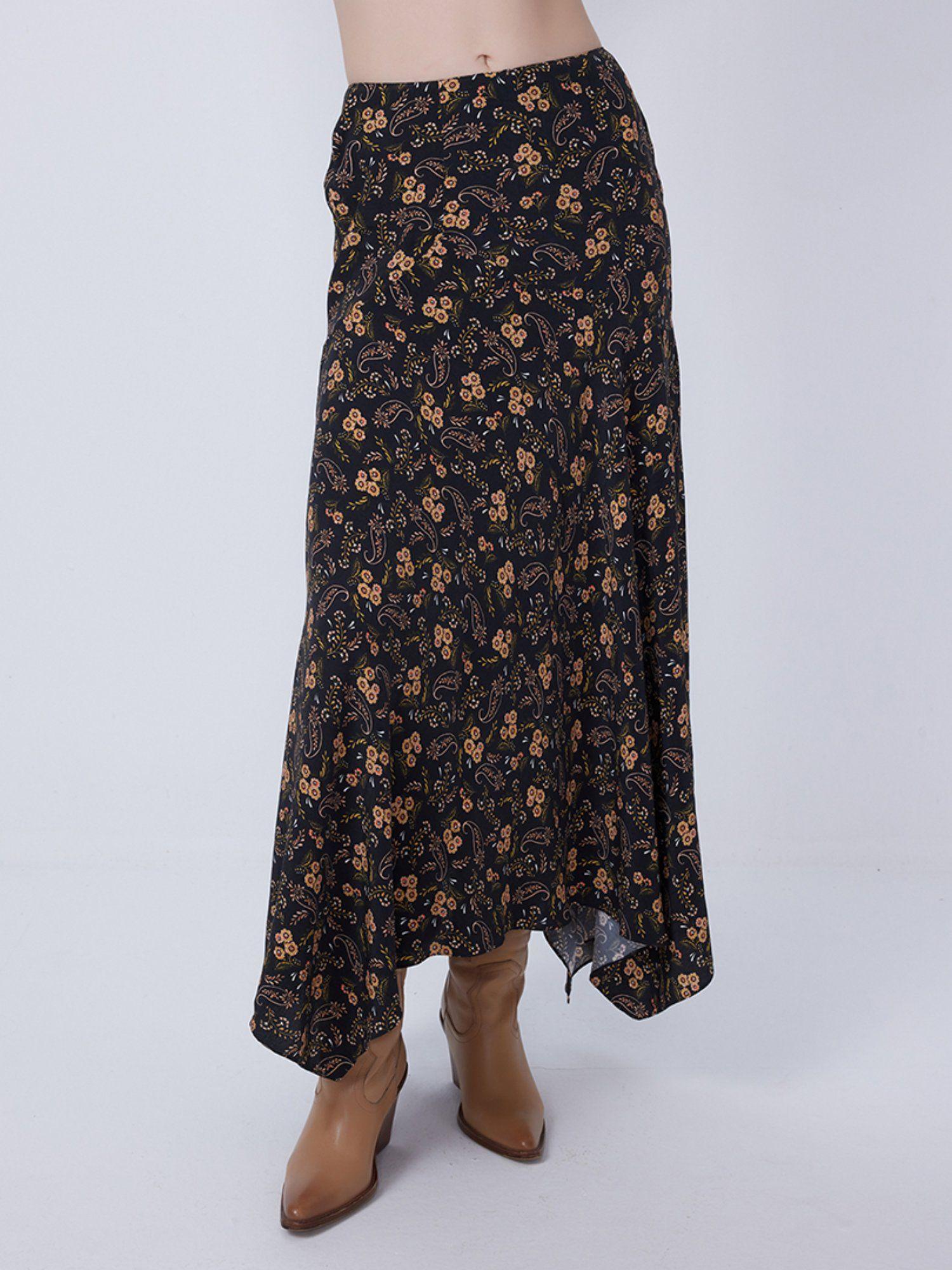 boho asymmetric floral skirt