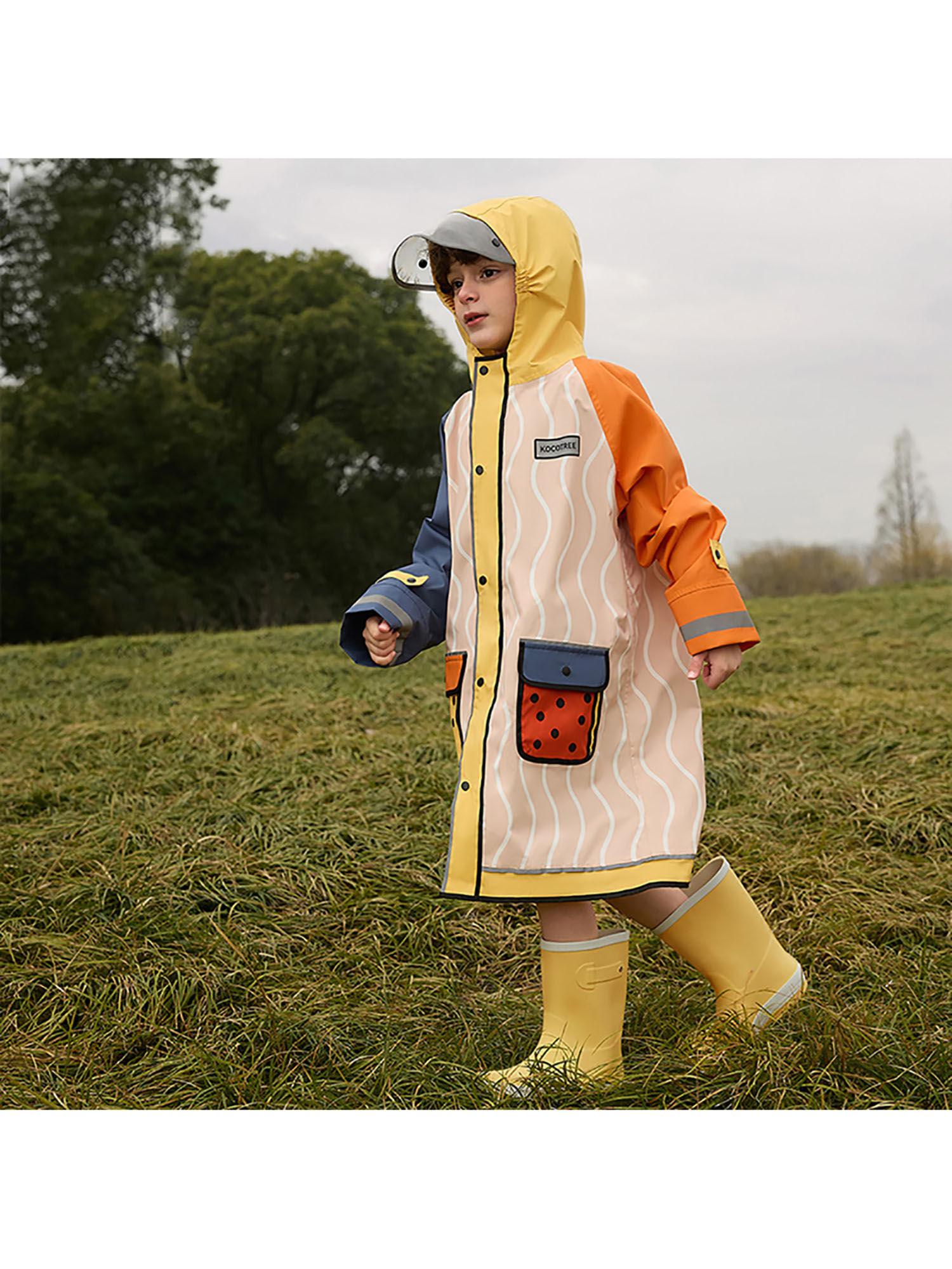 bold geometric print cream and orange raincoat for kids