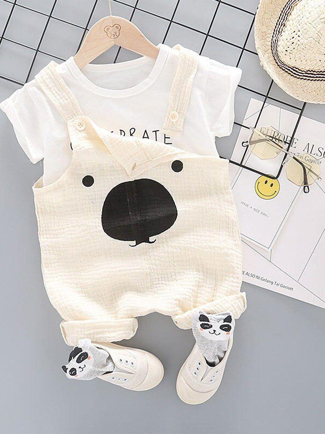 bold n elegant kids conversational printed cotton t-shirt with dungarees