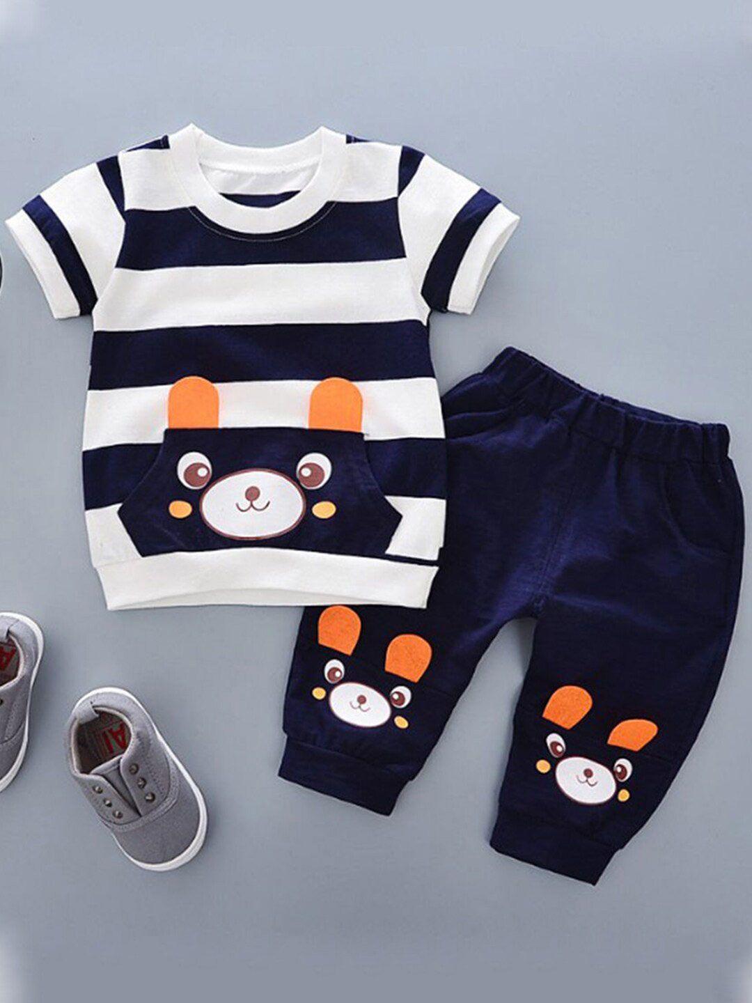 bold n elegant unisex kids navy blue & white striped t-shirt with shorts
