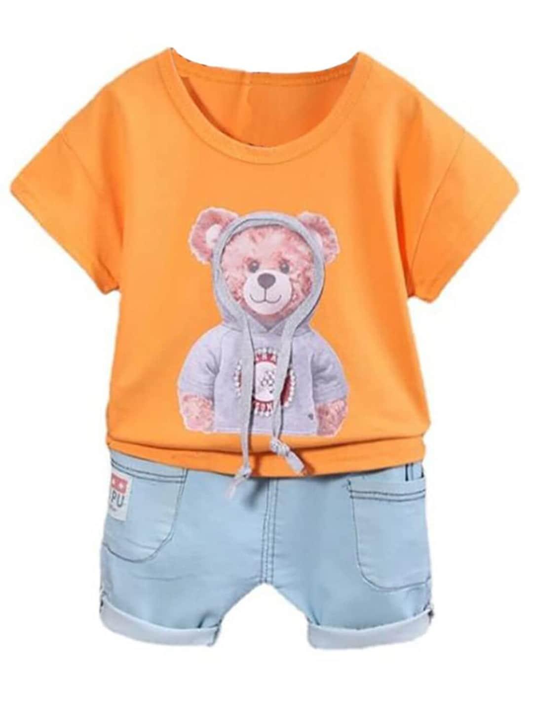 bold n elegant unisex kids orange & blue t-shirt with shorts