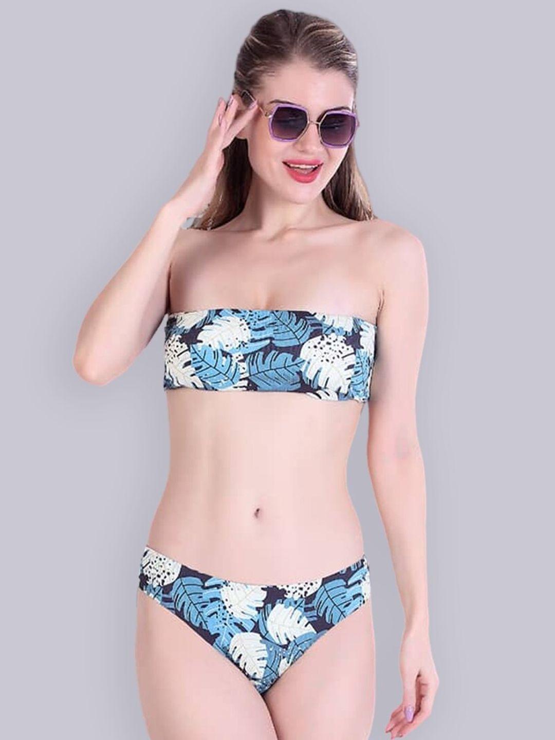 bold & bae tropical printed strapless low coverage swim bikini set