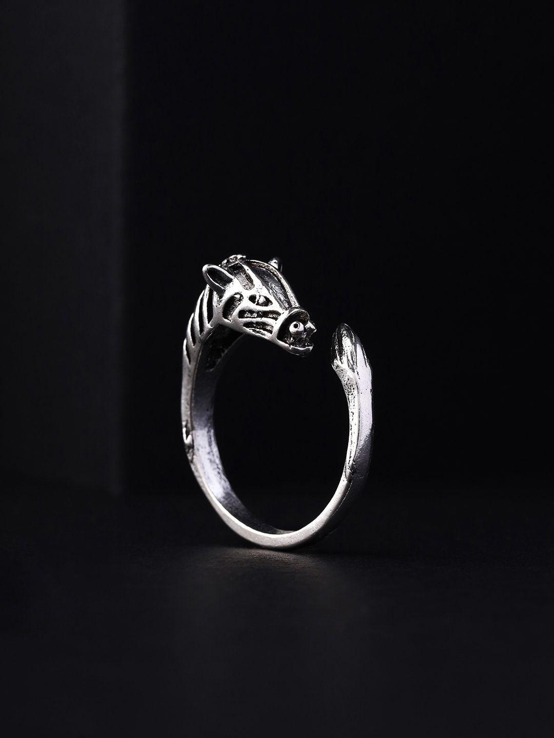 bold by priyaasi men silver-plated adjustable finger rings