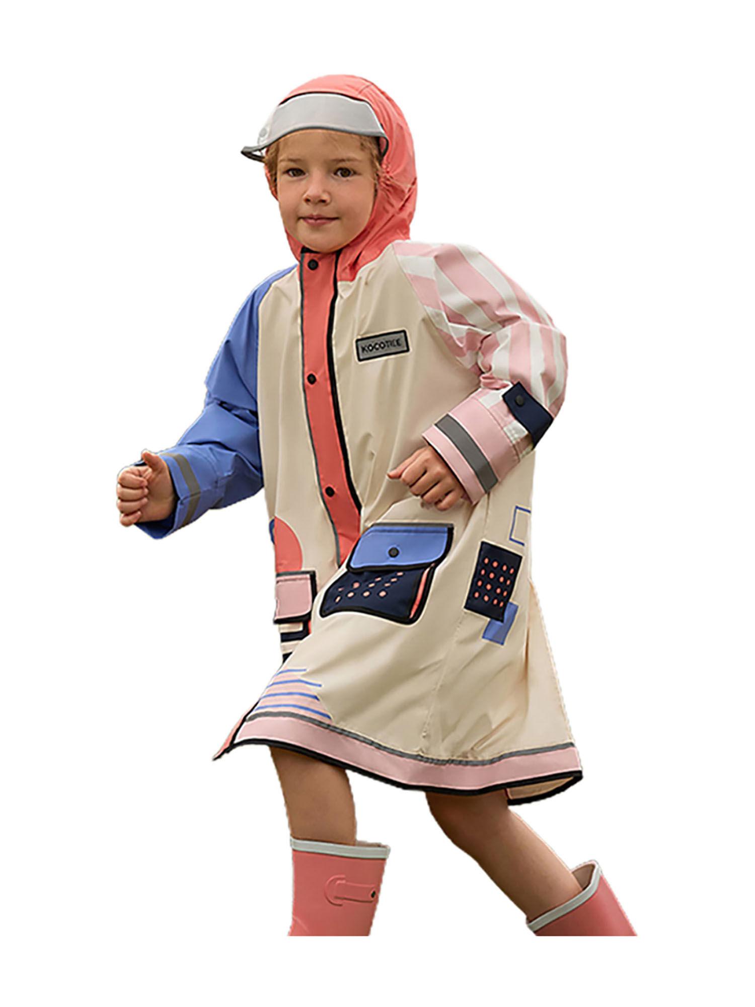 bold geometric print cream and pink raincoat for kids