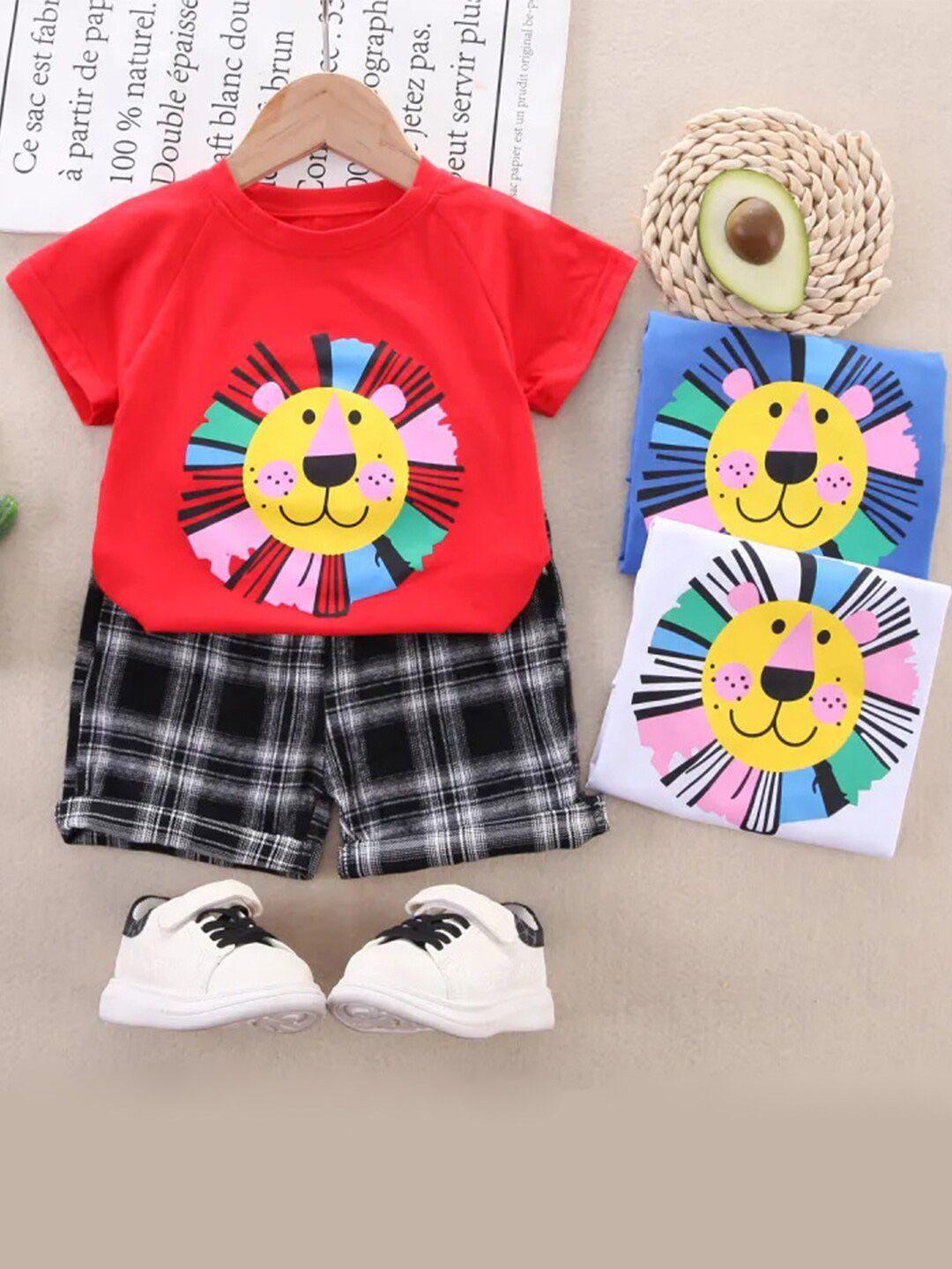 bold n elegant unisex kids red & black printed t-shirt with shorts