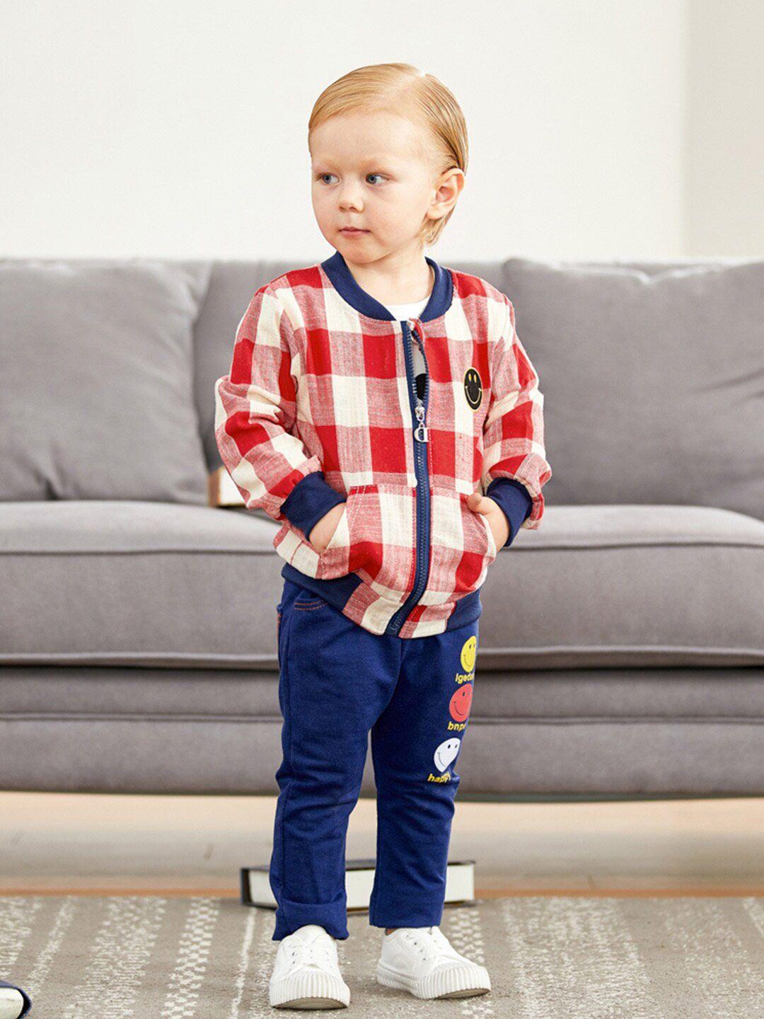 bold n elegant unisex kids red & blue checked t-shirt and shirt with pyjamas