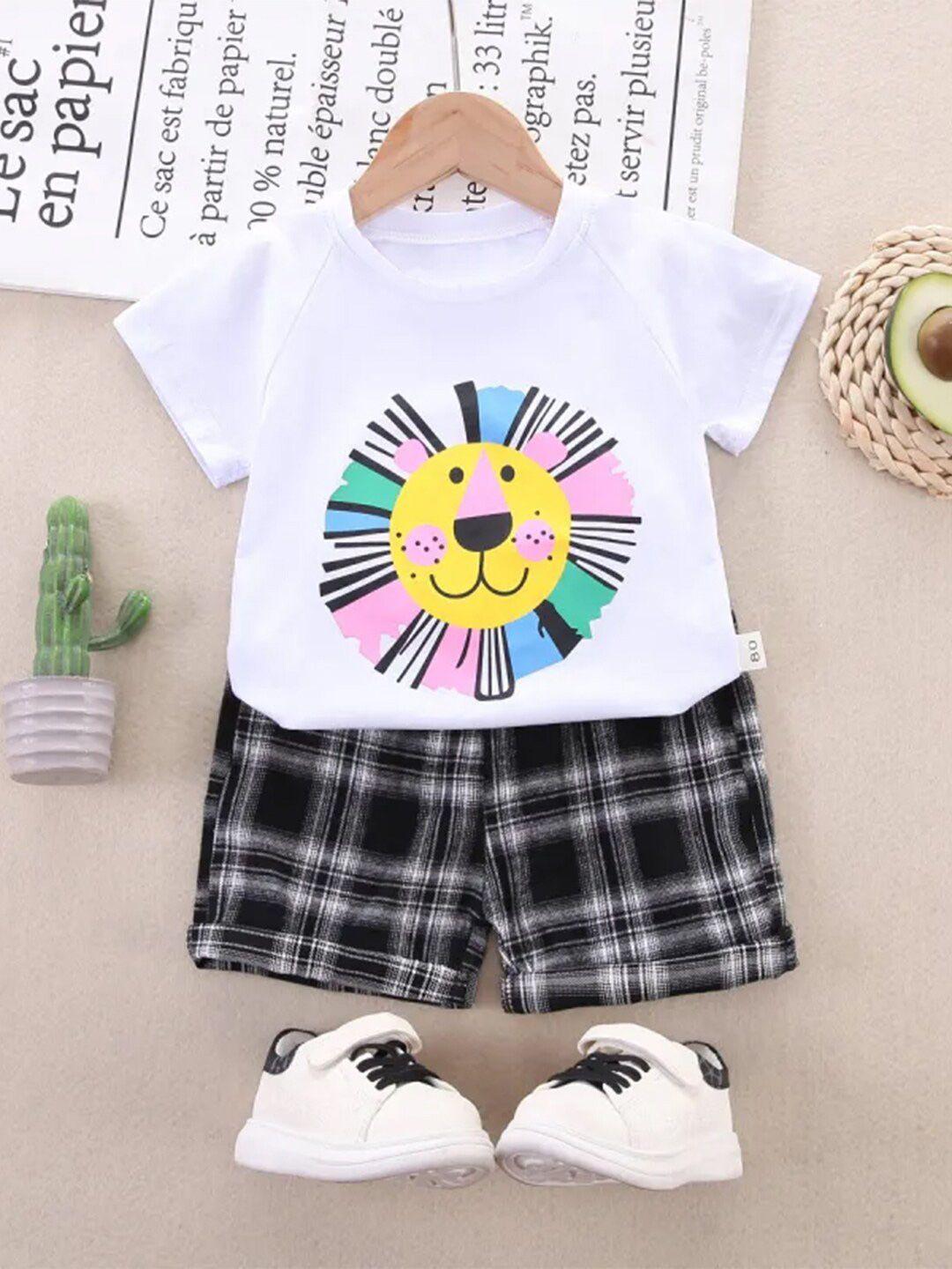 bold n elegant unisex kids white & black printed t-shirt with shorts