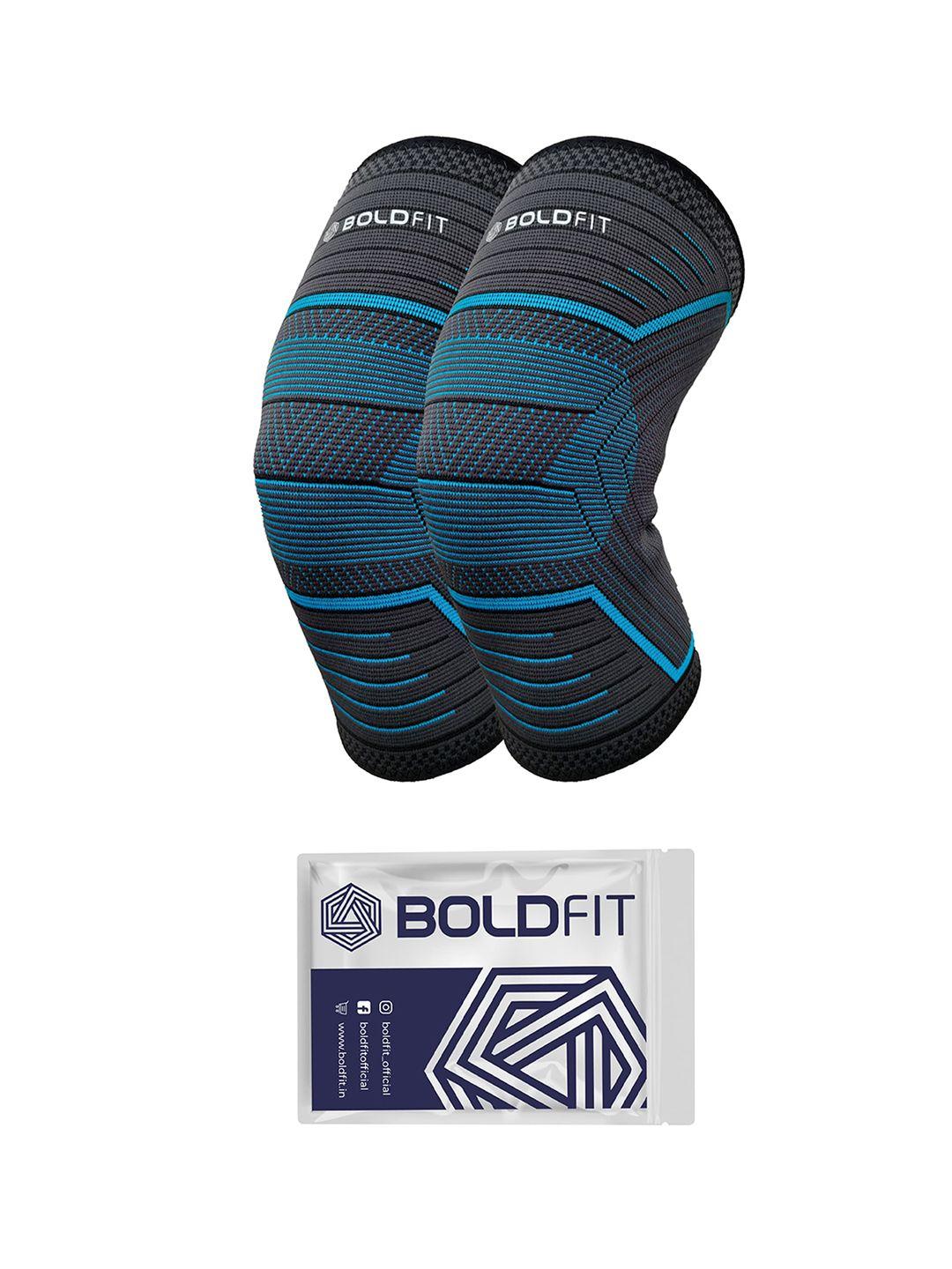 boldfit  blue & black solid knee support cap