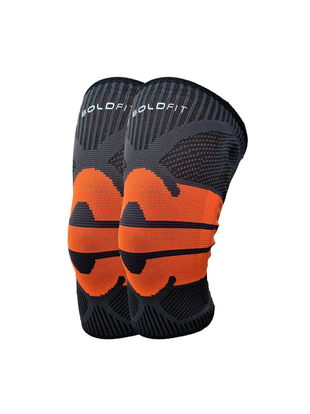 boldfit orange & black printed knee support cap