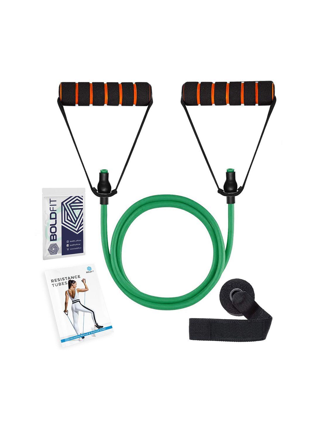 boldfit green & black solid resistance tube with foam handles