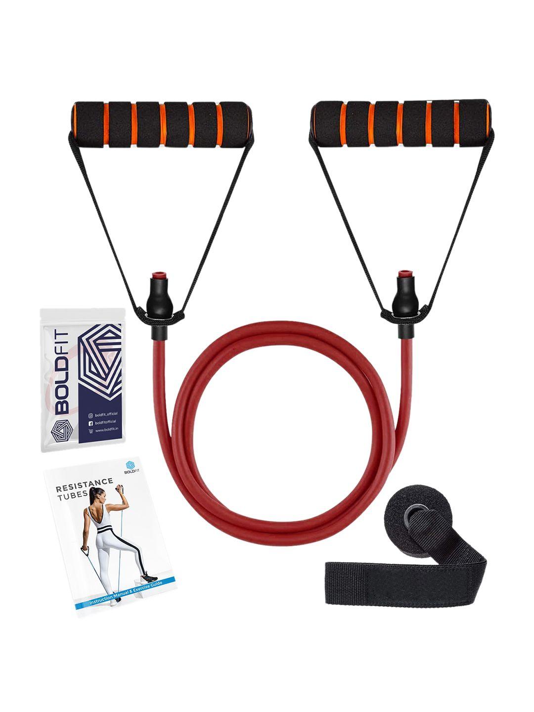 boldfit red & black resistance tube with foam handles