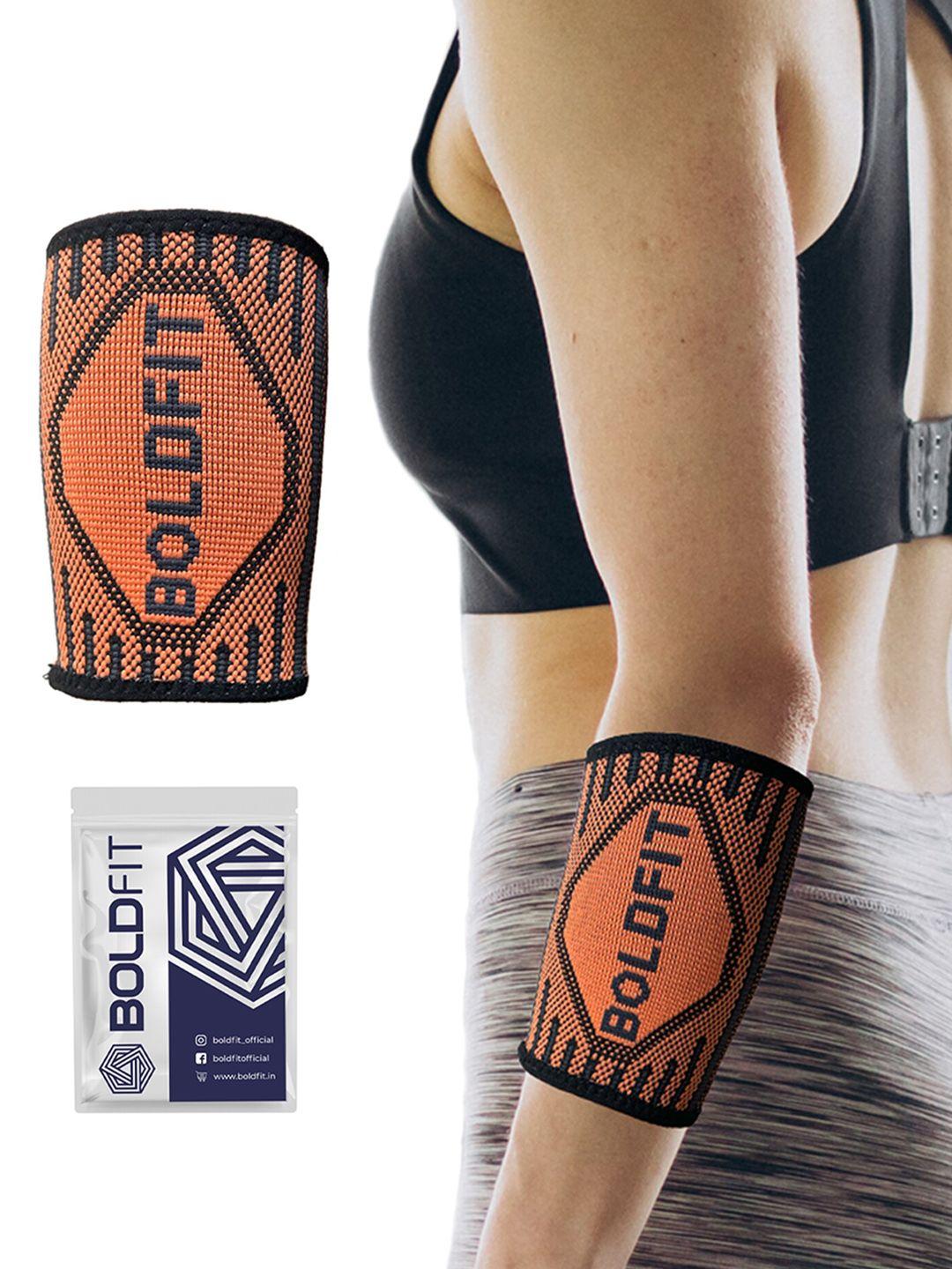 boldfit unisex orange coloured printed wrist support sweatband