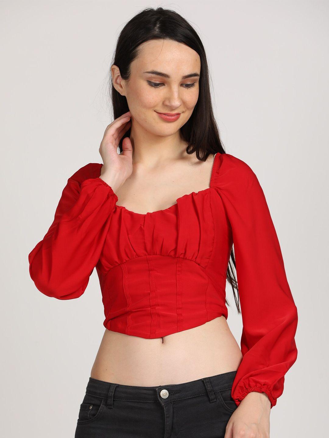 boldmiss red puff sleeve crop top