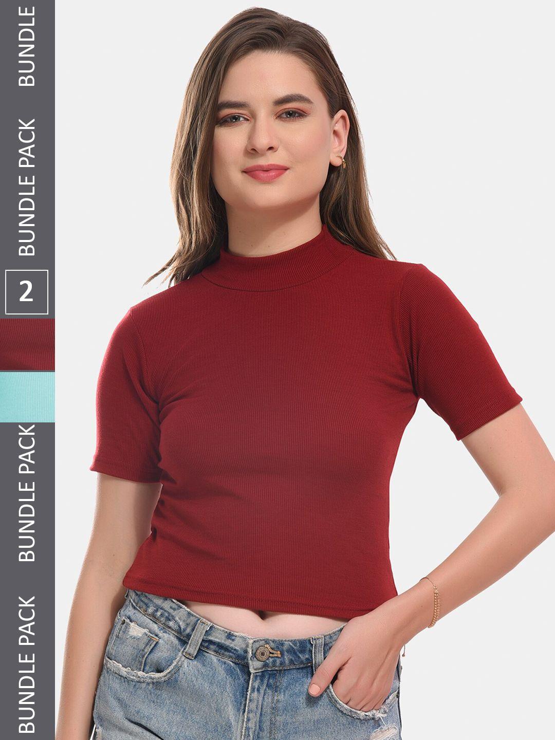 boleem pack of 2 ribbed cotton fitted crop top