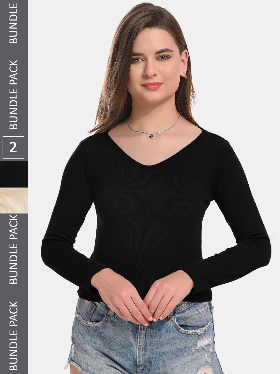 boleem pack of 2 ribbed fitted cotton crop top