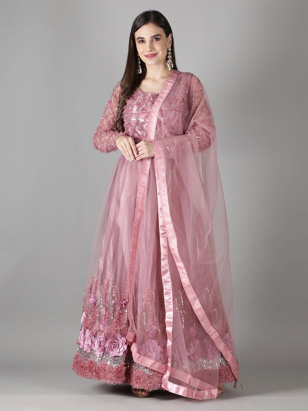 bollyclues embellished semi-stitched lehenga & unstitched blouse with dupatta